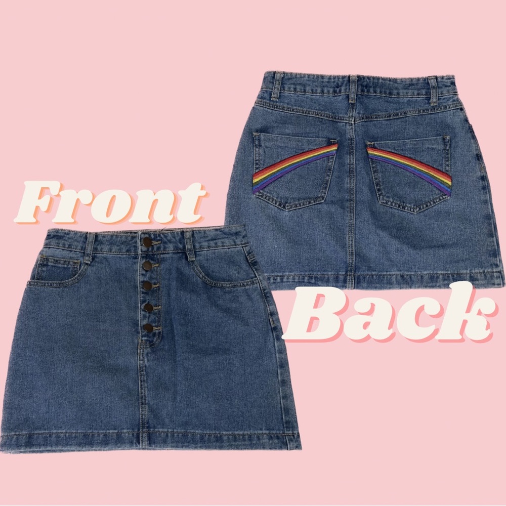 y2k rainbow pockets mini denim skirt spring